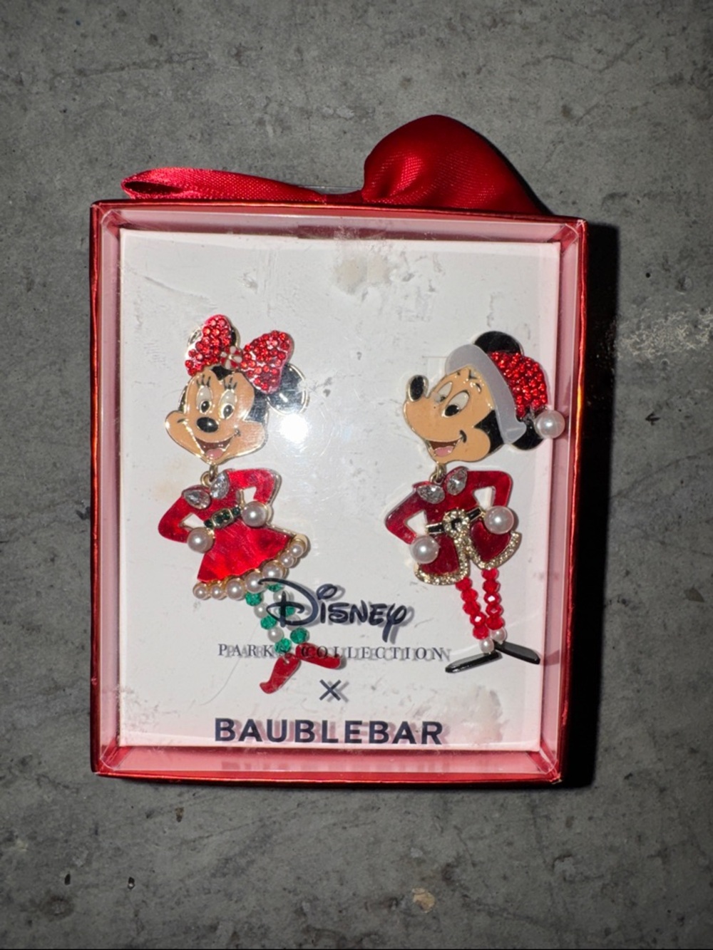 BaubleBar Red & Gold Minnie and Mickey Enamel Holiday Earrings